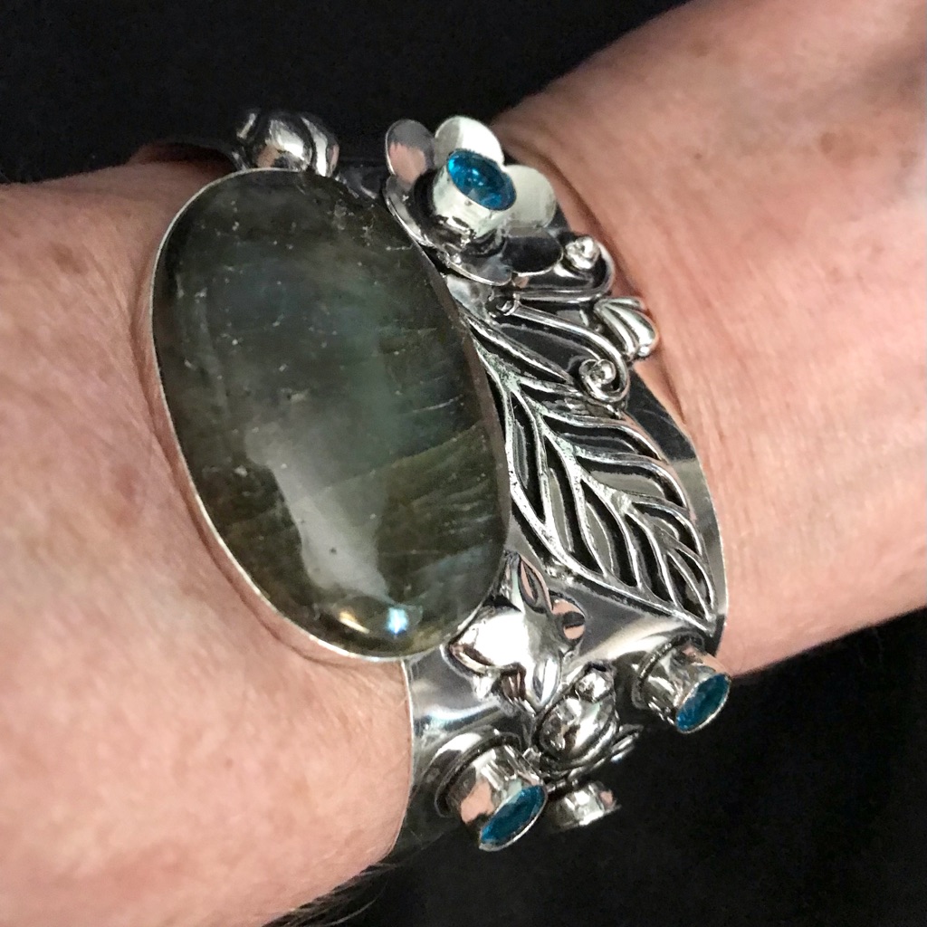 Labradorite Blue Topaz 925 Sterling Silver Cuff Bracelet 115$